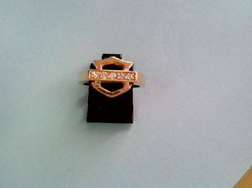 1892: One ladies custom made 10k yellow gold 5 round brillilant cut diamond Harley Davidson symbol ring