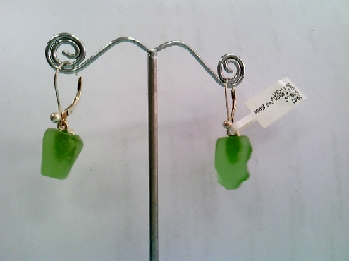 1941: Oen custom made Green Sea Glass sterling silver French back dangle earrings