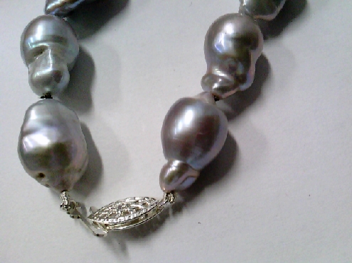 1981: One custom made 8 inch Natural Baroque Grey Pearl sterling siliver bead clasp bracelet