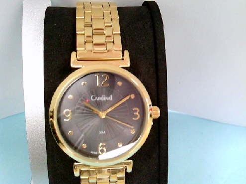 2254: Ladies Cardnial watch black face gold strap