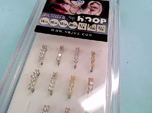 2377: Hollywood body jewellery 20 gauge stainless steel 5/16   white crystal set ring studs