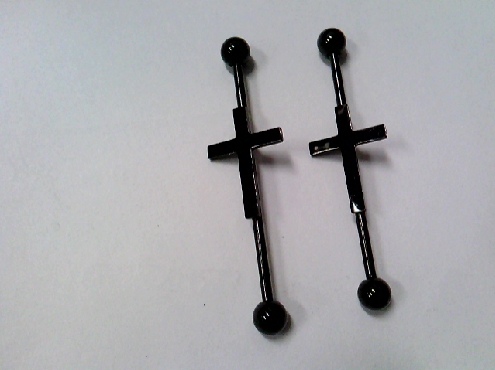 2427: Hollywood Body jewellery surgical steel black industrial bar with Cross in middle
1.5inches in lenght