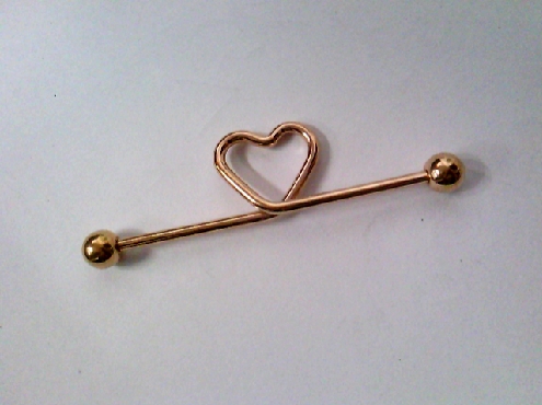 2434: Hoolywood Body jewellery titanim IP rose gold plated industrial bar with heart in middle
1.5inches  14 guage