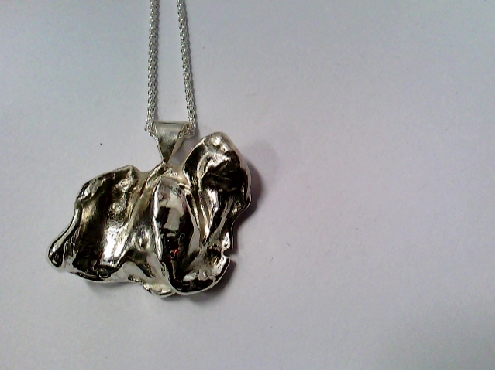 2489: One sterling silver 925 20 inch Spiga style chain with a Custom made Organic Casted pendant