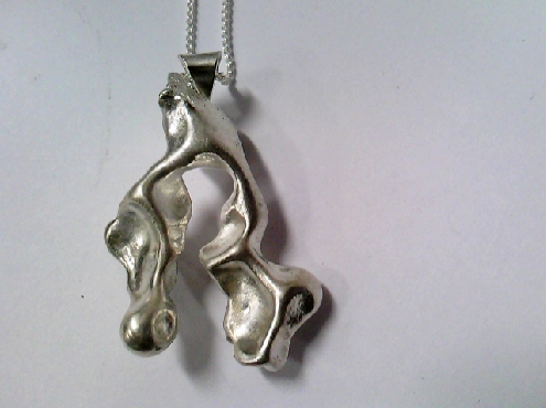 2502: One sterling silver 925 20 inch Spiga style chain with a Custom made Organic Casted pendant