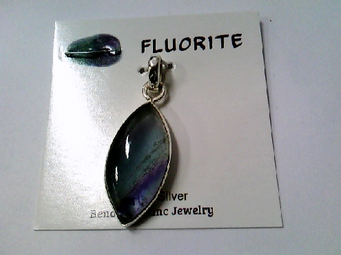 2527: One sterling silver 925 genuine marquise shaped Fluorite stone pendant