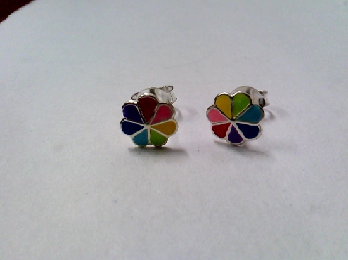 2606: One pair of sterling silver 925 floral mulit colored enameled earring studs