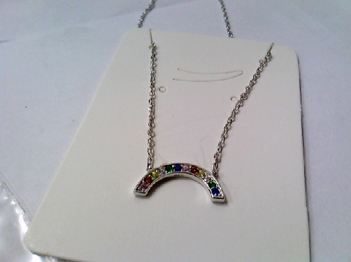 2623: One sterling silver curved pendant bar set with Rainbow colored stones 