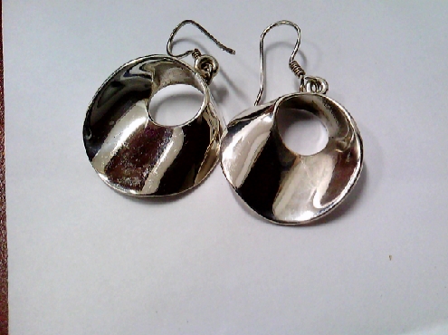 2629: One pair of sterling silver round curved open disc style earrings  on fishwires 