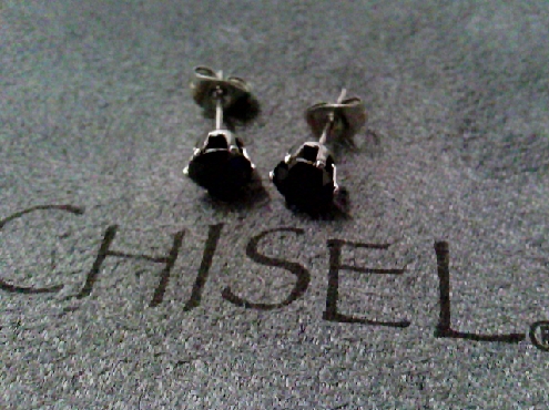 2803: One pair of Chisel brand stainless steel 6.00mm round Black cubic zirconia stone stud earrings in claws settings