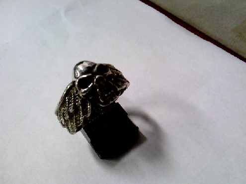 2852: One custom made sterling silver 925 KJR Skull head with wings  ring 