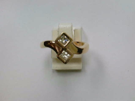 313: One ladies custom made 14k yellow gold Double diamong ring set with 2 3.0mmx3.0mm princess cut stones SI1 GH 0.40crtw