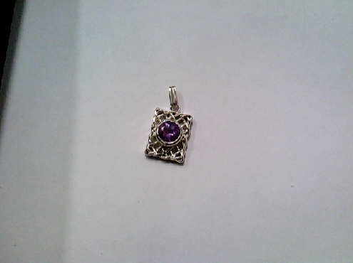 3422: One 925 sterling silver rectangluar weave pattern pendant set with amethyst stone