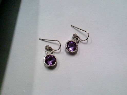 3428: One pair ladies sterling silver round amethyst dangle earrings