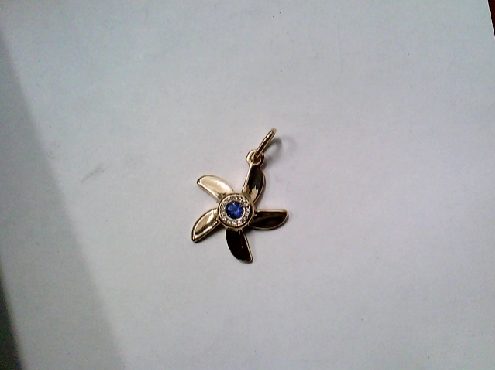 3449: One 10k yellow gold custom made 5 propeller pendant set with genuine sapphire and diamonds