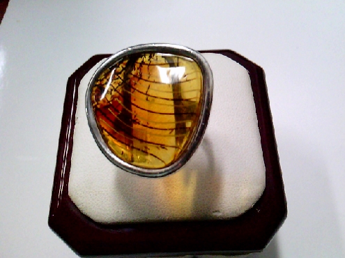 3886: One ladies sterling silver geometic shaped Tiger Amber ring