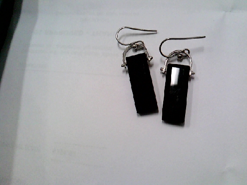 3889: One pair of unisex rectangular onyx dangle earrings on fishwire backs