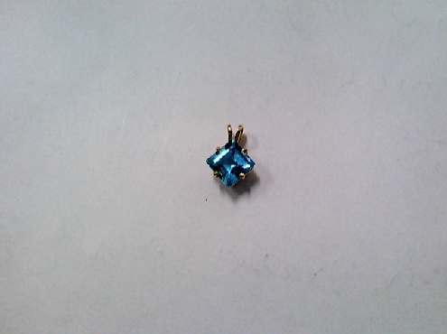 3946: One custom made ladies 14ky princess cut blue topaz pendant double gallery rabbit setting