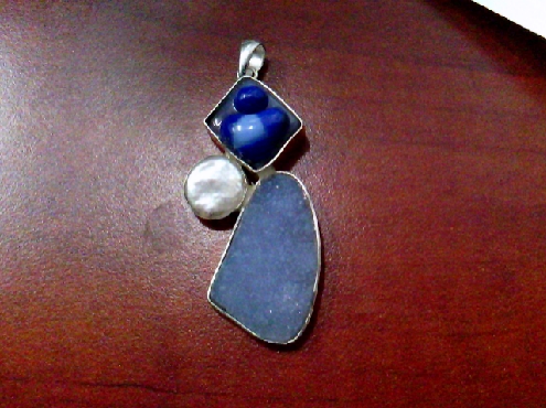 3948: One custom made 925 sterling silver button freshwater pearl glass and druzy pendant