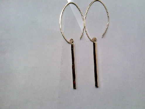 4042: ONE PAIR LADIES 10K YELLOW GOLD PULL THROUGH HOOK EARRINGS WITH VERTICAL BAR DROP EARRINGS