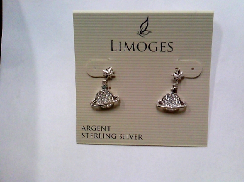 4063: One pair ladies sterling silver star and saturn drop earrings on studs set with cubic zirconia