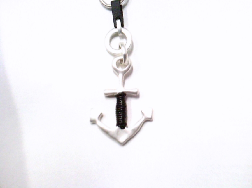 4094: one long costume jewellery necklace with black and silver tone anchor pendant