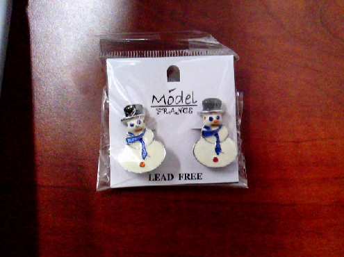 4103: ONE PAIR OF COSTUME SNOWMEN EARRINGS WITH BLUE AND ORANGE CRYSTALS