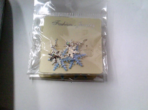 4107: ONE PAIR COSTUME SILVER BLUE SNOWFLAKE EARRINGS WITH CRYSTAL ON FISHWIRE BACKS