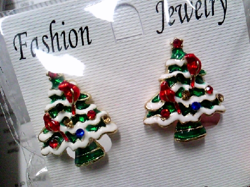 4116: ONE COSTUME CLIP ON CHRISTMAS EARRINGS TREE WITH RED CRYSTAL