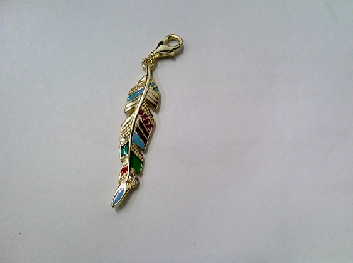 4178: One sterling silver feather gold plated with assorted color and syn red stones charm