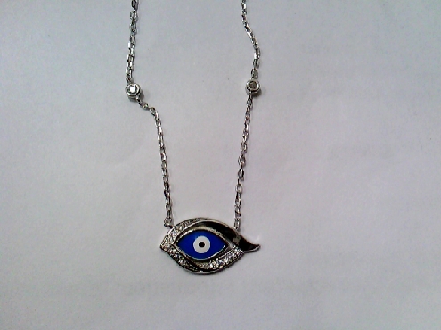 4184: one 925 sterling silver evil eye necklace with cubic zirconia station crystals