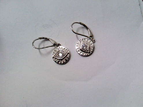 4185: One pair 925 sterlingilver s evil eye earrings on lever backs set with white crystal