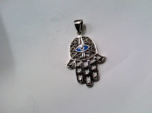 4188: One 925 sterling silver Hamsa Pendant with blue enamel evil eye and intricate design