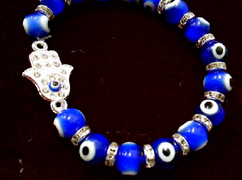 4193: One Glass bead Cobalt Eve Eye fatima hand protection stretch bracelet