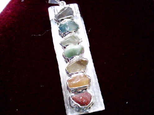 4196: One Slenenite stone pendant with 7 Chakras stones bezel set 