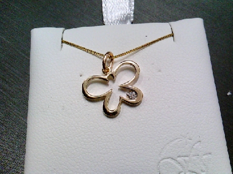 891: Forever Jewellery 10k yellow open Butterfly  pendant set with a full cut diamond .02crtw. on a box link chain