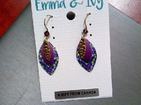 914: One pair of Emma & Ivy purple/blue/green maquise shaped fishwire earrings