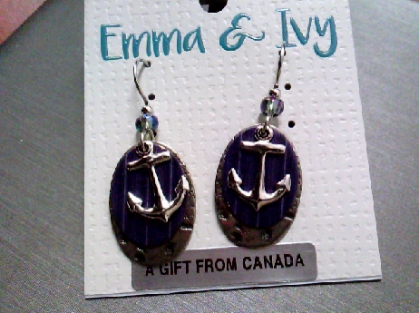 931: Emma & Ivy oval peweter oval disc with an oval blue laser color engraved disc and a silver tone Anchor charm