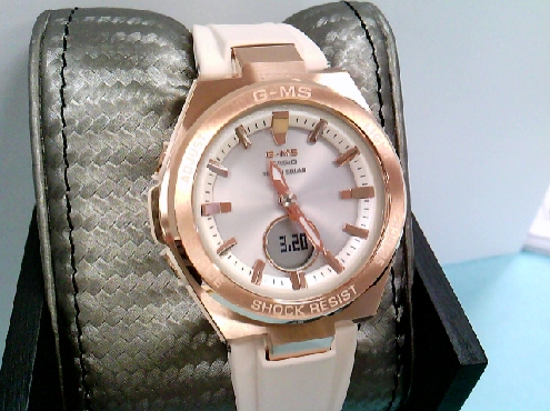 CASIO01: Casio G Shock brand GMS pink tone strap and rose gold tone case and dial