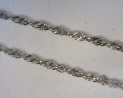 CHAINS47: 14k white singapore 18   style chain with lobster with a 10k white gold bar pendant attached