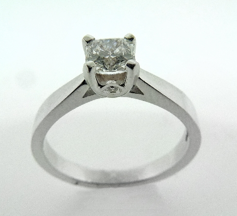 18K White Gold engagement ring known as; Modern Leaf Sweet Dream Solitaire; set with one dream cut diamond by Hearts On Fire; 0.827 carat; I VVS2 (DRM19172)