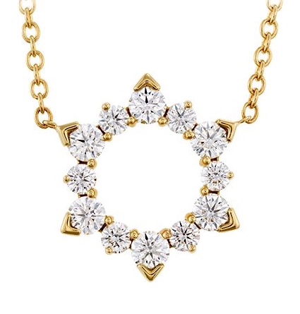 18K white gold diamond pendant known as Aerial Eclipse by Hearts On Fire.
Set with 0.54carats SI1-VS1; G-H of ideal round brilliant cut Hearts On Fire diamonds.