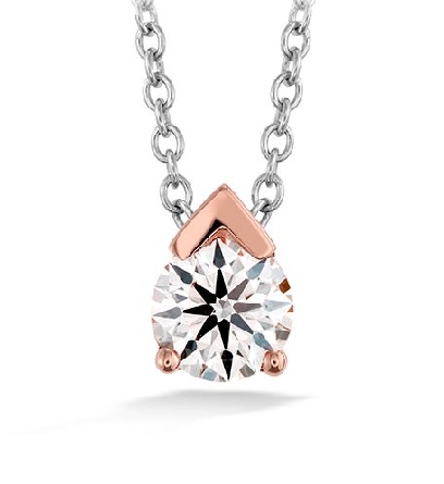 18K White Gold pendant; known as; Aerial Single Diamond Pendant by Hearts On Fire - Set with an ideal round brillian cut diamond by Hearts On Fire 0.24 carat I/J VS/SI