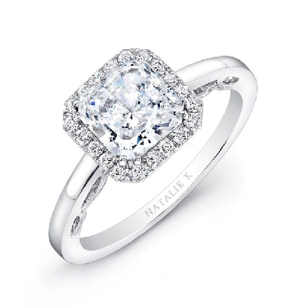 18K white gold engagement ring
by Natalie K
set with:
center: cushion CZ
accented with side diamonds totalling 0.13carats SI1; H-I