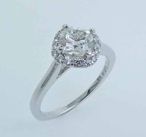 14K white gold halo engagement ring
16=0.16cttw diamonds SI G/H
Q10-56-113
1.01ct fire cushion
H VS2
Excellent cut
GIA:5171210213