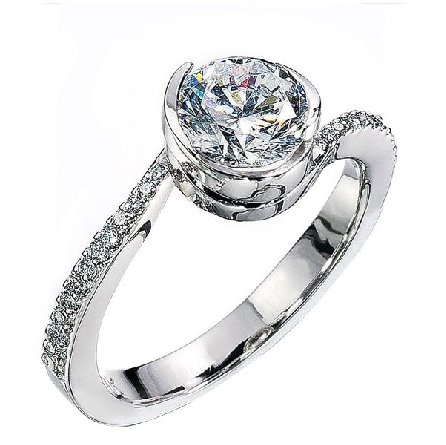 14K white gold engagement ring; by Ancora
Set with:
-Center: CZ
-accented with round brilliant cut round diamonds; 0.11 carat total weight; G/H; VS-SI