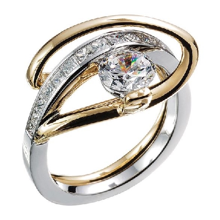 14K white gold engagement ring; by Ancora
Set with:
-Center: CZ
-accented with princess cut side diamonds; 0.61 carat total weight; G/H; VS-SI