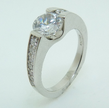 14K white gold engagement ring; by Ancora
Set with:
-center: CZ
-accented with round brilliant cut diamonds; 0.30 carat total weight; G/H; VS-SI
