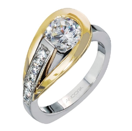 14K white gold engagement ring; by Ancora
Set with:
-Center: CZ
-accented with round brilliant cut side diamonds; 0.16 carat total weight; G/H; VS-SI