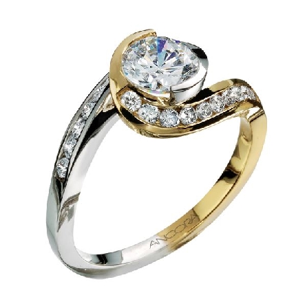 14K white and yellow gold engagement ring; by Ancora
Set with:
-Center: CZ
-accented with round brilliant cut side diamonds; 0.34 carat total weight; G/H VS-SI